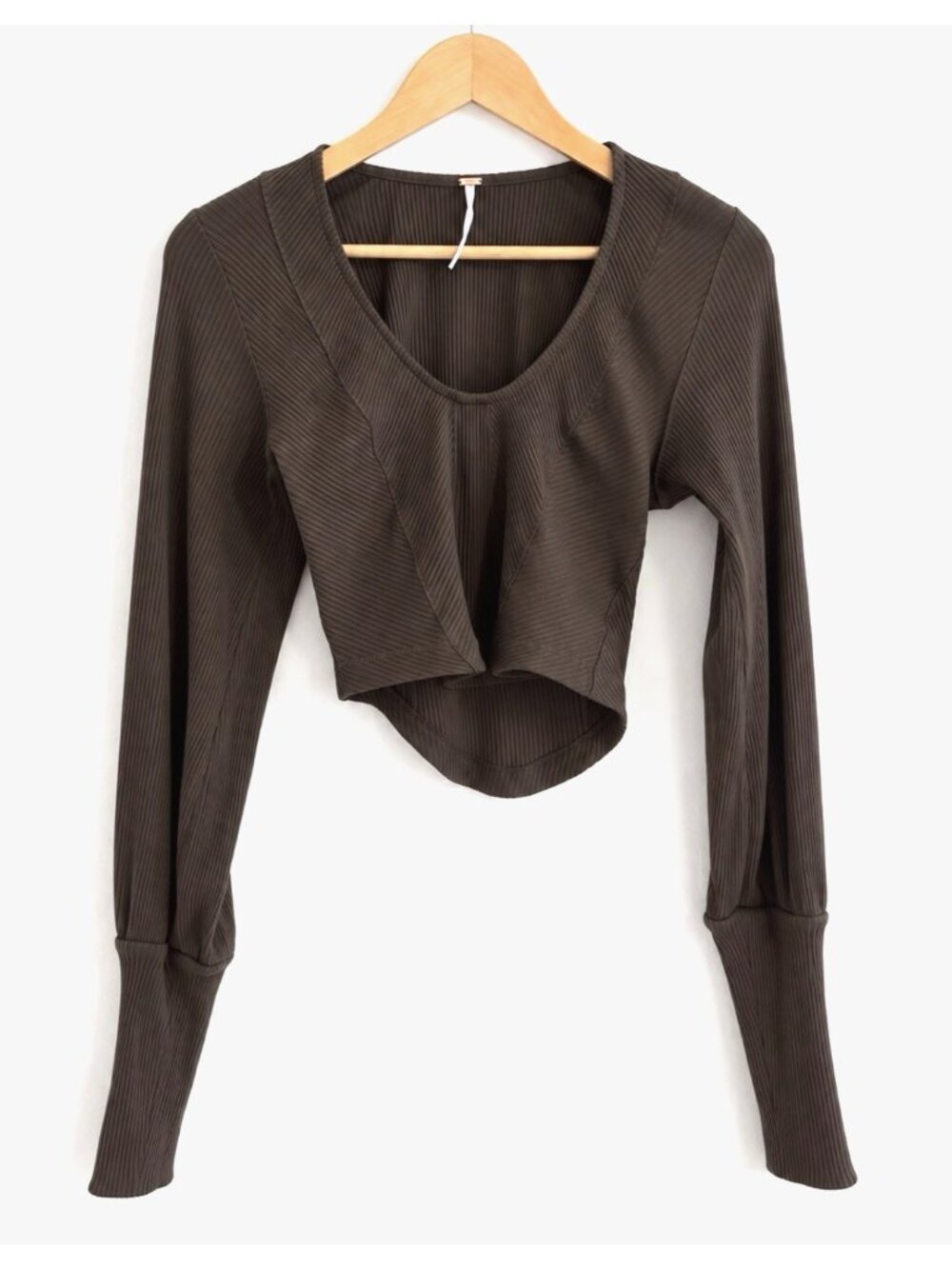 Free People Petra Ribbed Cropped Top Y2K Tortoise Shell Brown L - Picture 2 of 9